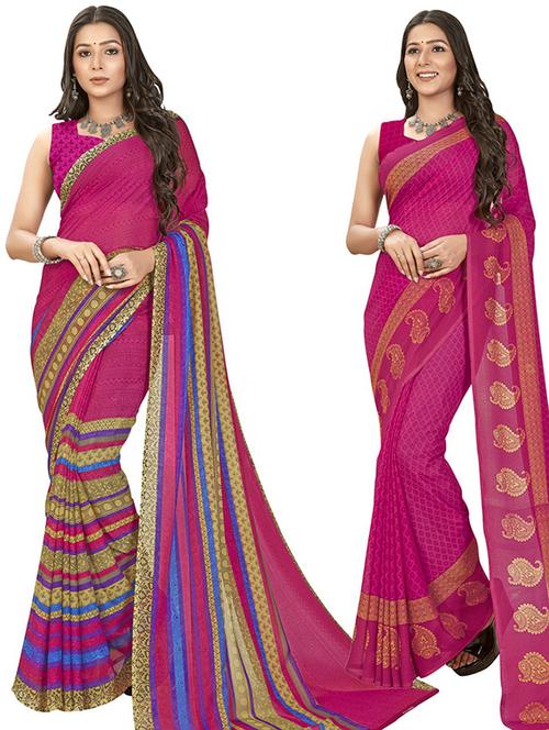 pack of 2 printed casual wear sarees with blouse - 21406649 - Very Small Image - 1