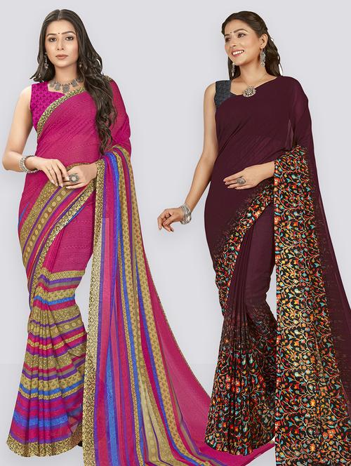 pack of 2 printed casual wear sarees with blouse - 21406651 - Very Small Image - 1