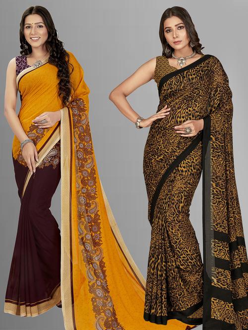 pack of 2 printed casual wear sarees with blouse - 21406652 - Very Small Image - 1