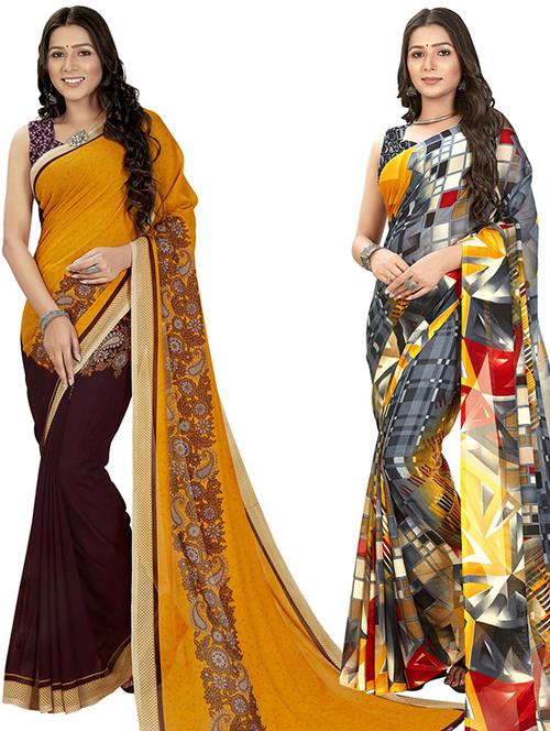 pack of 2 printed casual wear sarees with blouse - 21406653 - Very Small Image - 1