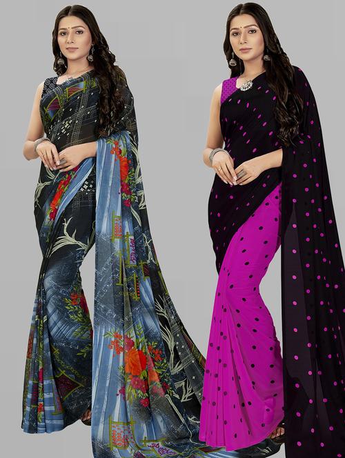pack of 2 printed casual wear sarees with blouse - 21406656 - Very Small Image - 1