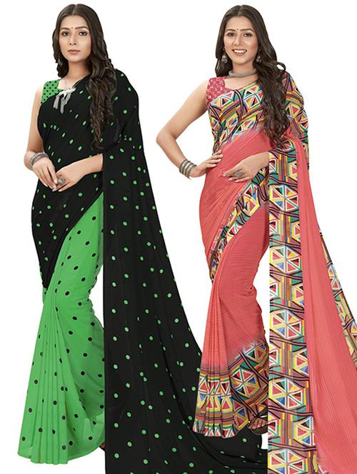 pack of 2 multi colored combo saree with blouse - 21406660 - Very Small Image - 1