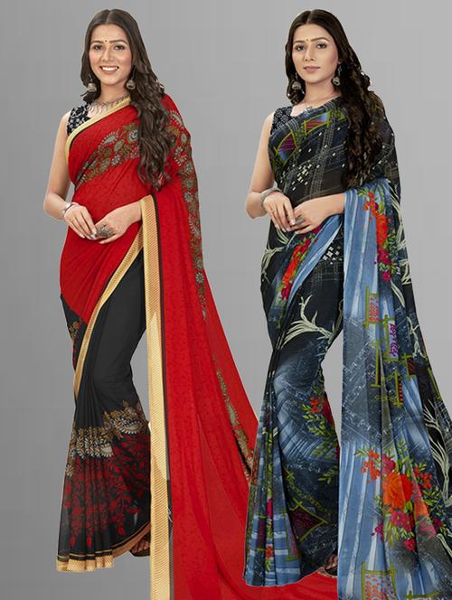 pack of 2 printed casual wear sarees with blouse - 21406664 - Very Small Image - 1