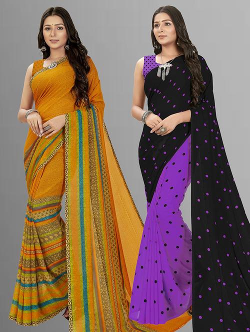 women combo pack of 2 printed saree with blouse - 21406666 - Very Small Image - 1