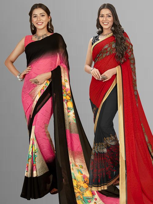 pack of 2 printed casual wear sarees with blouse - 21406668 - Very Small Image - 1