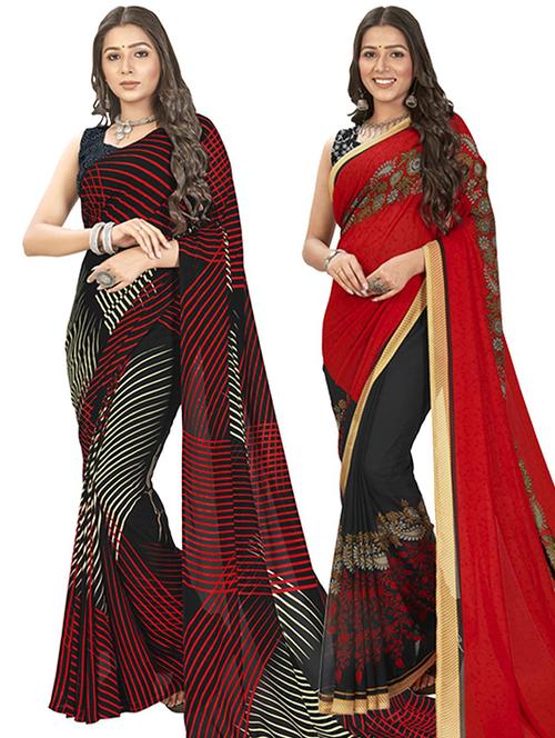 pack of 2 printed casual wear sarees with blouse - 21406671 - Very Small Image - 1