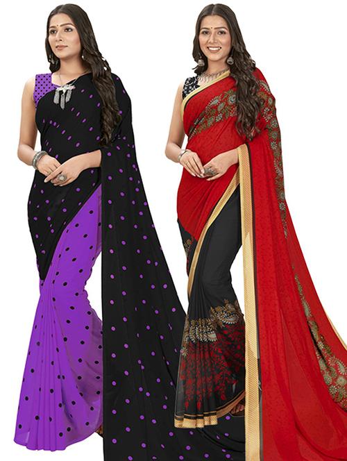 pack of 2 printed casual wear sarees with blouse - 21406675 - Very Small Image - 1