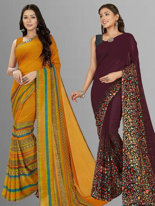 pack of 2 printed casual wear sarees with blouse - 21406676 - Very Small Image - 1