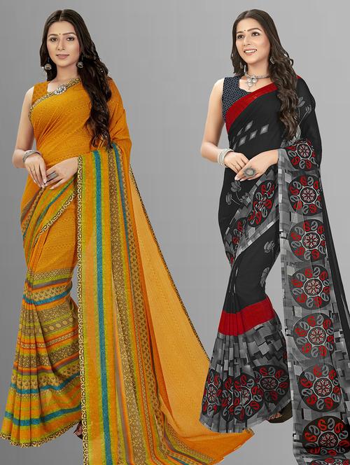 pack of 2 printed casual wear sarees with blouse - 21406677 - Very Small Image - 1