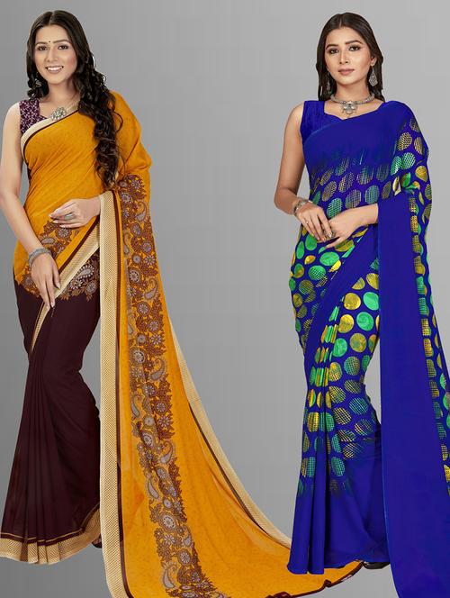 women pack of 2 printed saree with blouse - 21406678 - Very Small Image - 1