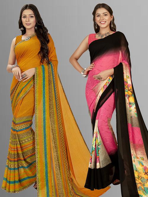 pack of 2 printed casual wear sarees with blouse - 21406686 - Very Small Image - 1