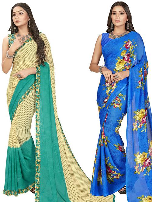 pack of 2 printed casual wear sarees with blouse - 21406688 - Very Small Image - 1