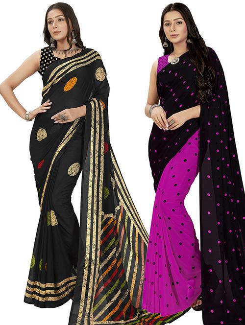 pack of 2 printed casual wear sarees with blouse - 21406689 - Very Small Image - 1