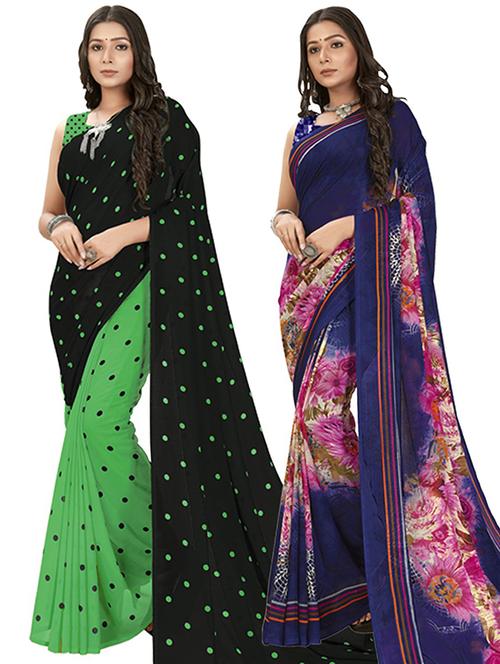 pack of 2 printed casual wear sarees with blouse - 21406692 - Very Small Image - 1