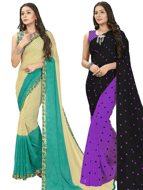 pack of 2 printed casual wear sarees with blouse - 21406697 - Very Small Image - 1