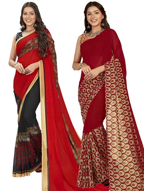 pack of 2 printed casual wear sarees with blouse - 21406698 - Very Small Image - 1