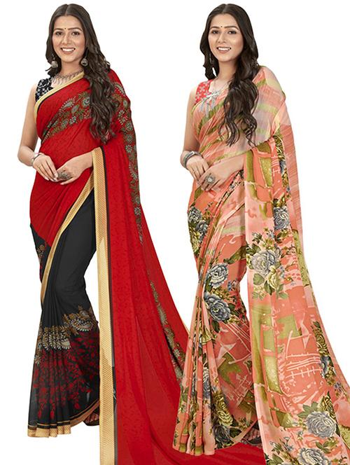 pack of 2 printed casual wear sarees with blouse - 21406701 - Very Small Image - 1