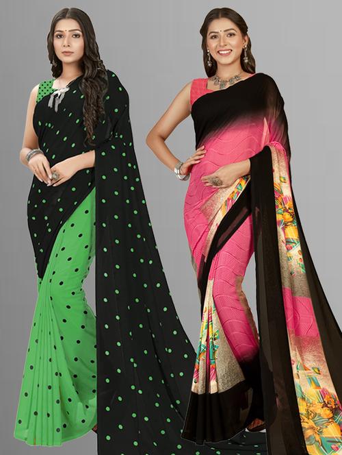 pack of 2 printed casual wear sarees with blouse - 21406702 - Very Small Image - 1
