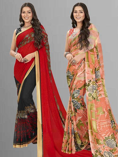 pack of 2 printed casual wear sarees with blouse - 21406705 - Very Small Image - 1