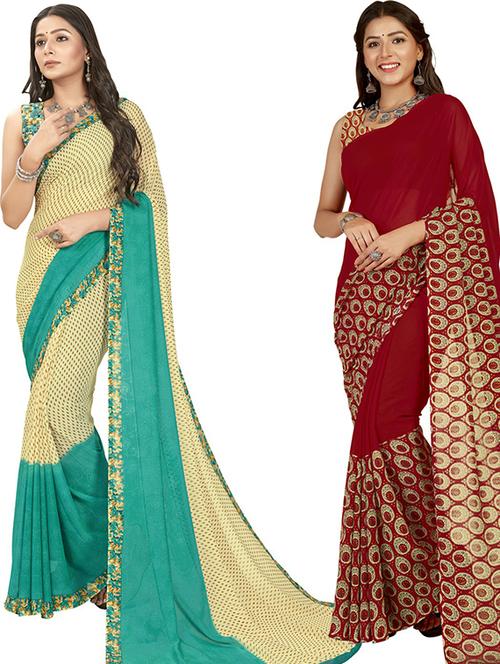 pack of 2 printed casual wear sarees with blouse - 21406706 - Very Small Image - 1