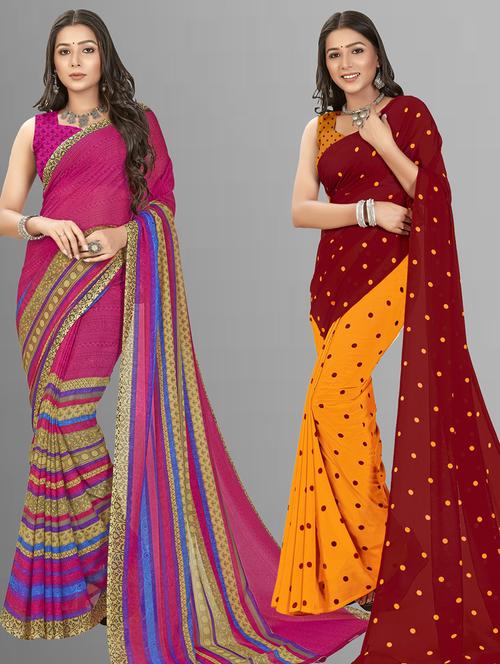 women combo pack of 2 printed saree with blouse - 21406711 - Very Small Image - 1