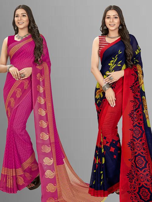 pack of 2 printed casual wear sarees with blouse - 21406714 - Very Small Image - 1