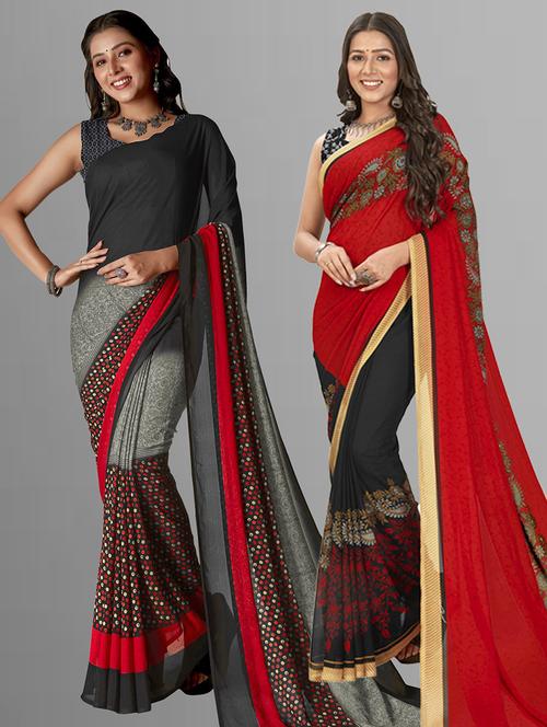 pack of 2 printed casual wear sarees with blouse - 21406715 - Very Small Image - 1