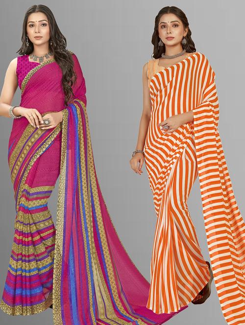 pack of 2 printed casual wear sarees with blouse - 21406718 - Very Small Image - 1