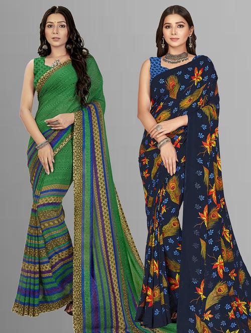 pack of 2 printed casual wear sarees with blouse - 21406719 - Very Small Image - 1
