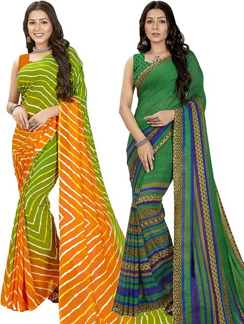 pack of 2 printed casual wear sarees with blouse - 21406721 - Very Small Image - 1