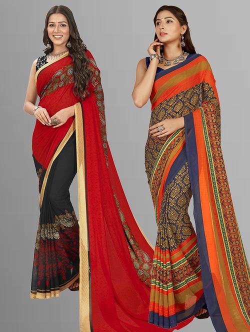 pack of 2 printed casual wear sarees with blouse - 21406725 - Very Small Image - 1