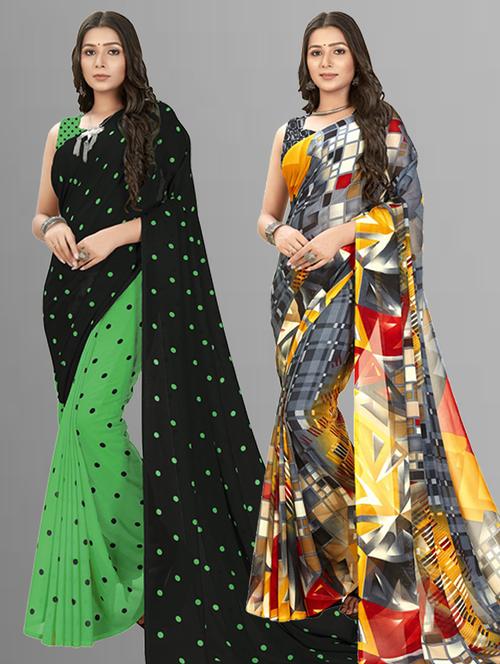 pack of 2 printed casual wear sarees with blouse - 21406726 - Very Small Image - 1