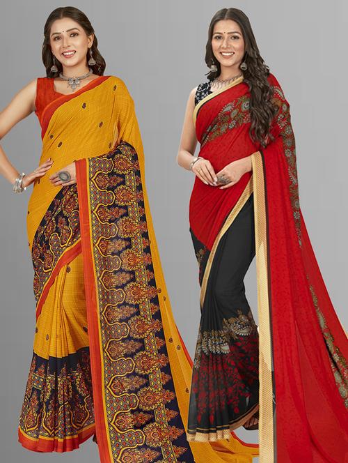 pack of 2 printed casual wear sarees with blouse - 21406727 - Very Small Image - 1