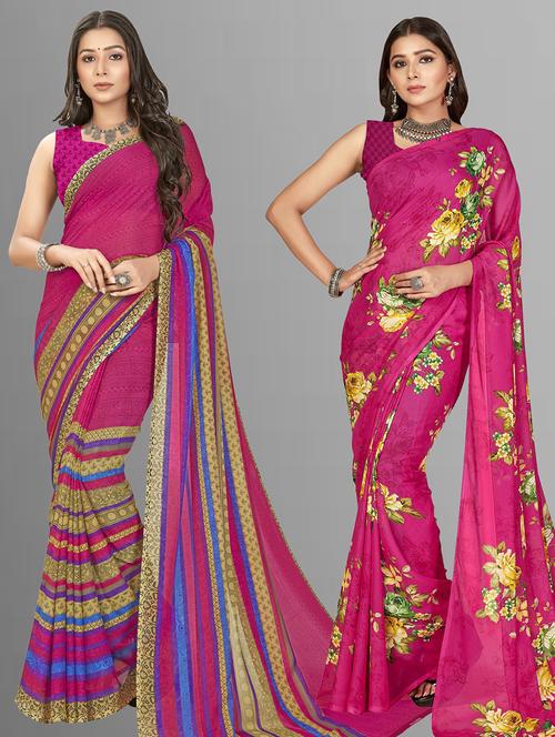 pack of 2 printed casual wear sarees with blouse - 21406729 - Very Small Image - 1