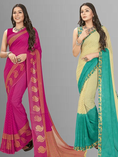 women combo pack of 2 printed saree with blouse - 21406731 - Very Small Image - 1