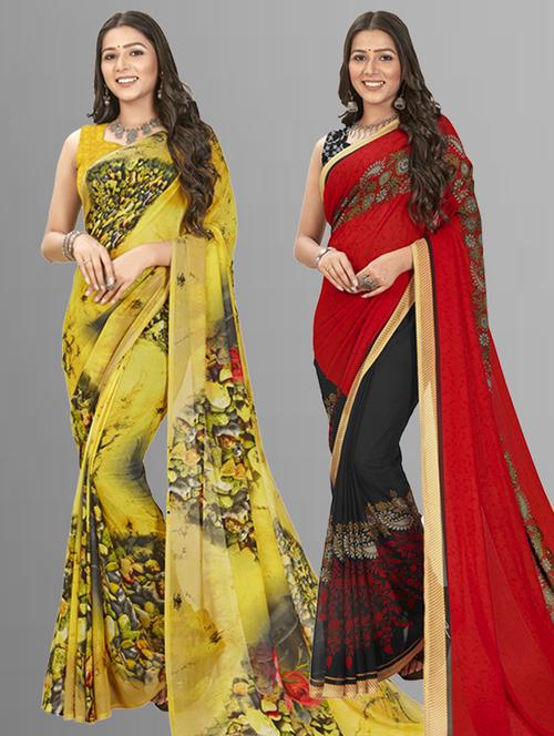 pack of 2 printed casual wear sarees with blouse - 21406735 - Very Small Image - 1