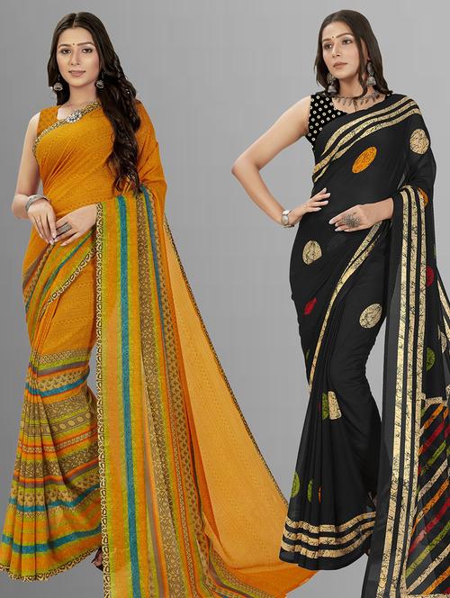 women combo pack of 2 printed saree with blouse - 21406737 - Very Small Image - 1