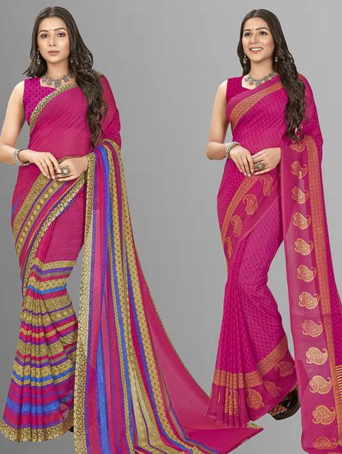 women pack of 2 printed saree with blouse - 21406746 - Very Small Image - 1
