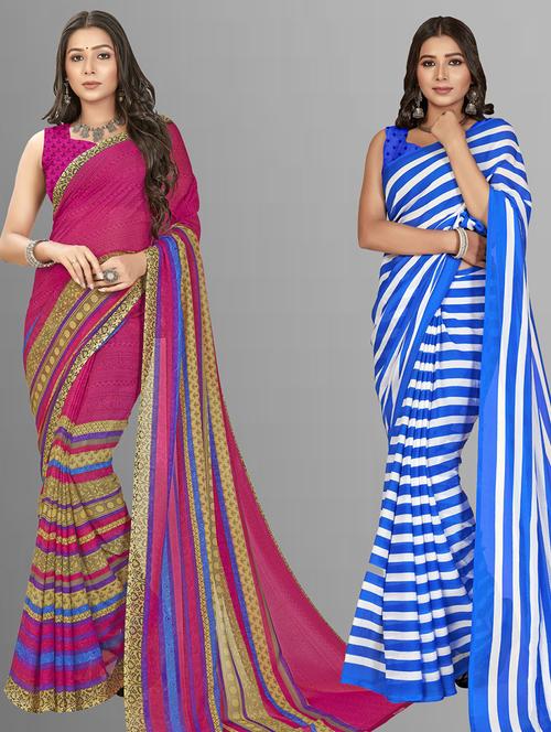 pack of 2 printed casual wear sarees with blouse - 21406750 - Very Small Image - 1