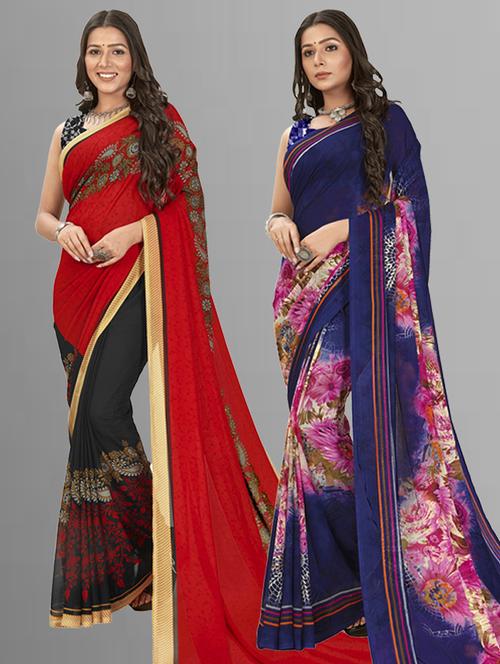 pack of 2 casual wear combo sarees with blouse - 21406751 - Very Small Image - 1