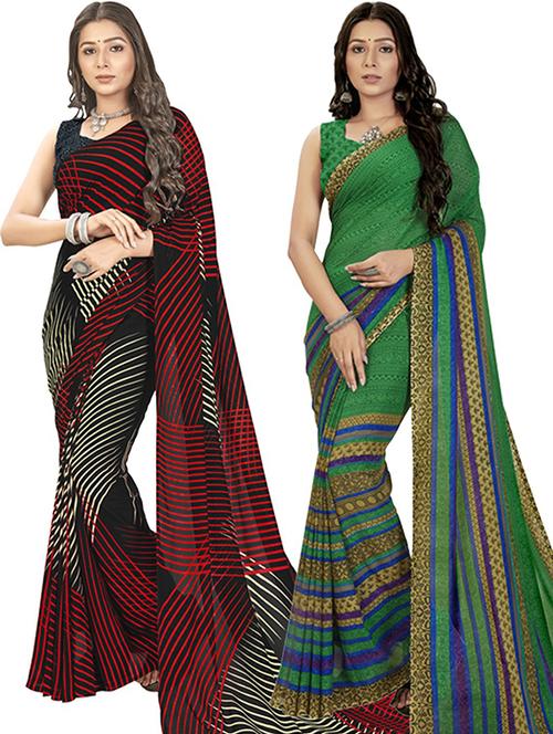 pack of 2 casual wear combo sarees with blouse - 21406757 - Very Small Image - 1