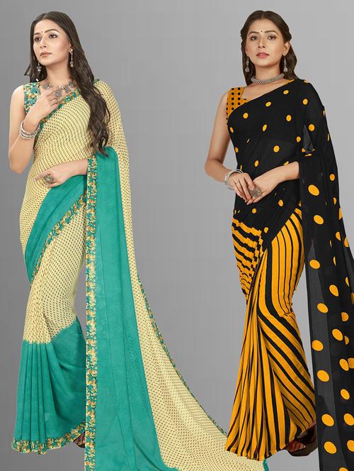 pack of 2 printed casual wear sarees with blouse - 21406758 - Very Small Image - 1