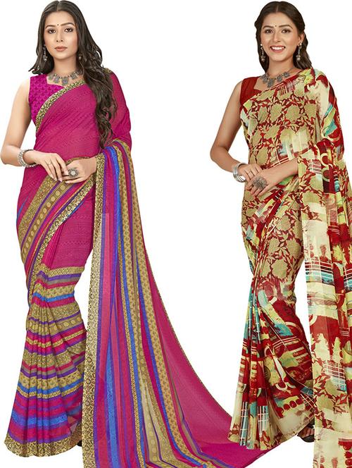 pack of 2 casual wear combo sarees with blouse - 21406759 - Very Small Image - 1