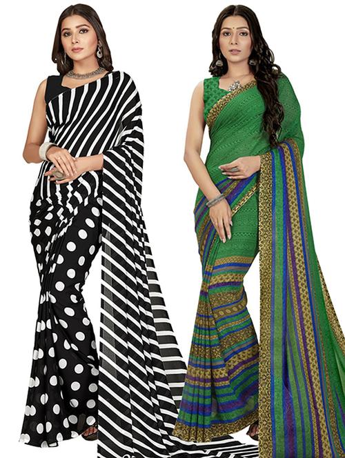 pack of 2 printed casual wear sarees with blouse - 21406761 - Very Small Image - 1