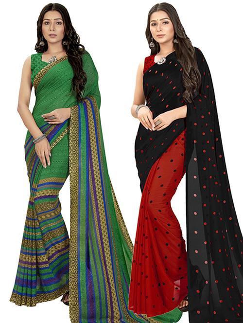 women pack of 2 printed saree with blouse - 21406762 - Very Small Image - 1