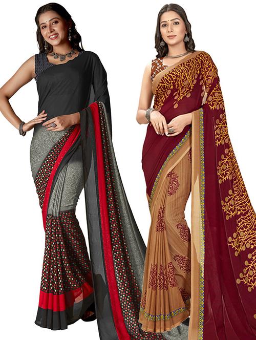 pack of 2 printed casual wear sarees with blouse - 21406764 - Very Small Image - 1