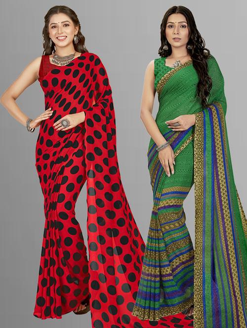pack of 2 printed casual wear sarees with blouse - 21406767 - Very Small Image - 1