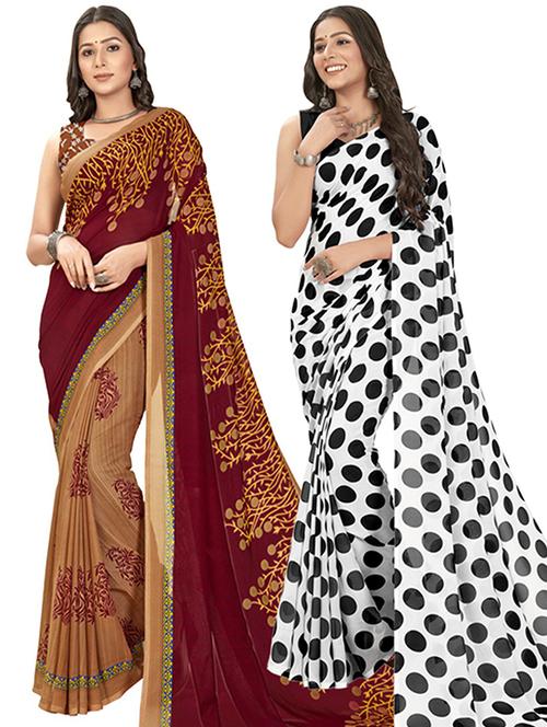 pack of 2 casual wear combo sarees with blouse - 21406776 - Very Small Image - 1