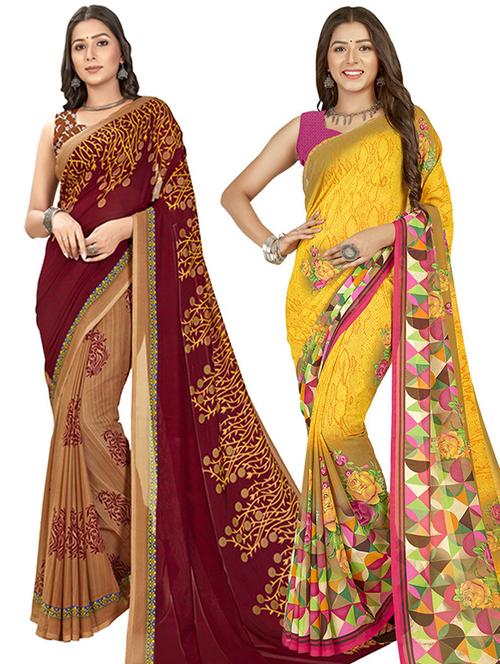 pack of 2 printed casual wear sarees with blouse - 21406779 - Very Small Image - 1