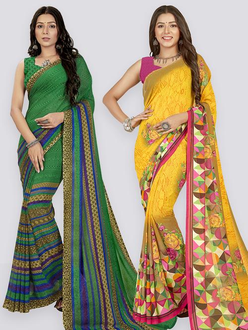 pack of 2 printed casual wear sarees with blouse - 21406782 - Very Small Image - 1